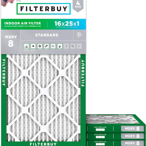 Filterbuy MERV 8 Air Filter – 16x25x1, 4 Pack