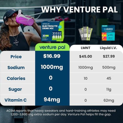 Venture Pal High Sodium Sugar-Free Electrolytes Powder Packets, 30 Sticks