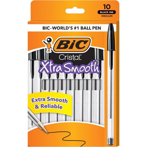 BIC Cristal Xtra Smooth Ballpoint Pen, Medium Point, 1.0mm, Black, 10-Count