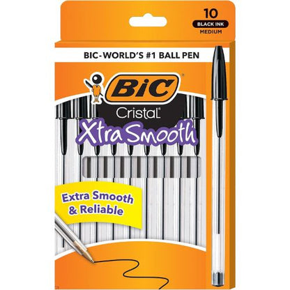 BIC Cristal Xtra Smooth Ballpoint Pen, Medium Point, 1.0mm, Black, 10-Count