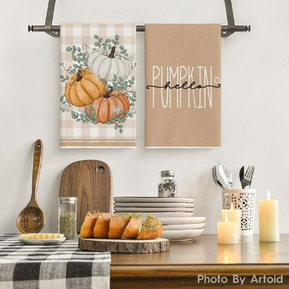 Orange Hello Pumpkin Fall Kitchen Towels Set