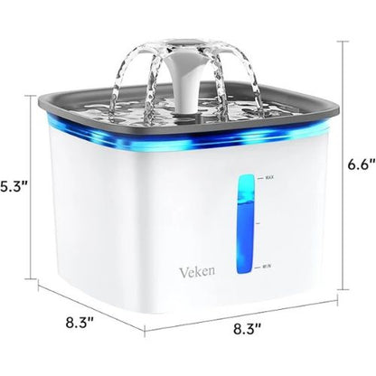 Veken Pet Water Fountain – 95oz/2.8L, Automatic Dispenser with Filters (Grey)