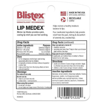 Blistex Lip Medex Medicated Lip Balm, 24 Hr Moisture, 0.25 oz, 3 Count