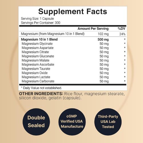 NatureBell Magnesium Complex 10-in-1, 500 mg Per Serving, 300 Capsules
