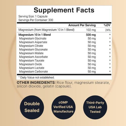 NatureBell Magnesium Complex 10-in-1, 500 mg Per Serving, 300 Capsules
