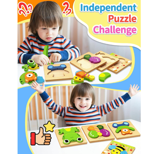 Bekayshad Wooden Animal Puzzles for Toddlers , for Boys & Girls