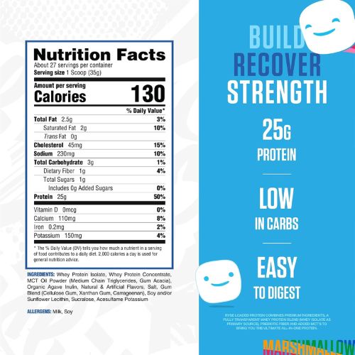 RYSE Loaded Protein Powder - Jet-Puffed Marshmallow - 25g Whey Protein Isolate