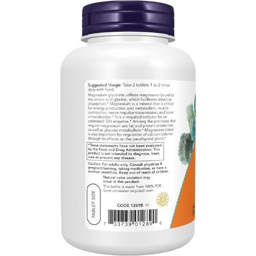 NOW Foods Supplements, Magnesium Glycinate 100 mg, Highly Absorbable Form, 180 Tablets