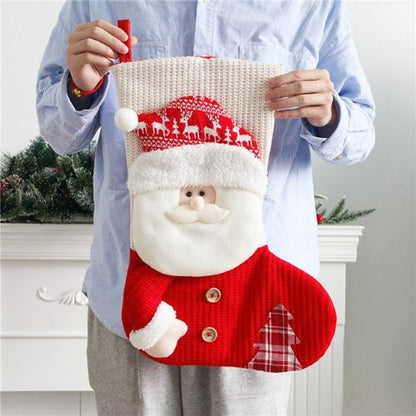 Large Red White Knitted Christmas Stocking Santa
