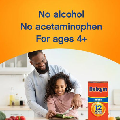 Delsym 12 Hour Cough Medicine for Adults Orange Flavor Liquid Cough Syrup, 5 Fl Oz (Pack of 1)