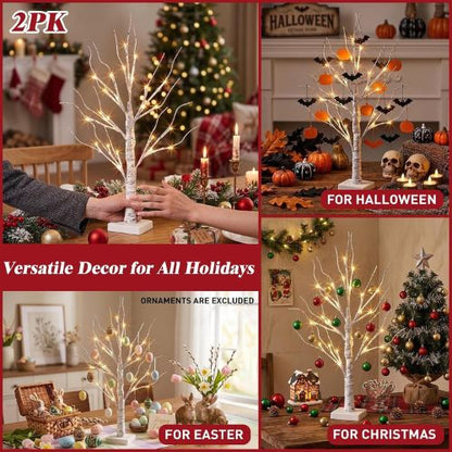 PEIDUO Christmas Decorations  2FT Birch Tree with LED Lights