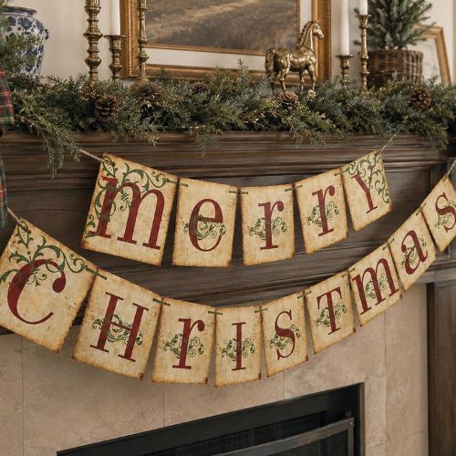 Vintage Merry Christmas Banner for Home Decor