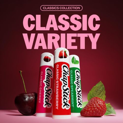 ChapStick Classic Variety Flavored Lip Balm Sticks with 24 Moisture, 3-Pack