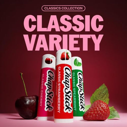 ChapStick Classic Variety Flavored Lip Balm Sticks with 24 Moisture, 3-Pack