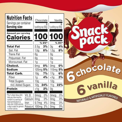 Snack Pack Pudding Cups – Chocolate & Vanilla, 12-Pack
