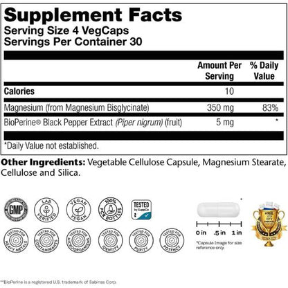 SOLARAY Enhanced Absorption Magnesium Glycinate 350 mg, 120 VegCaps