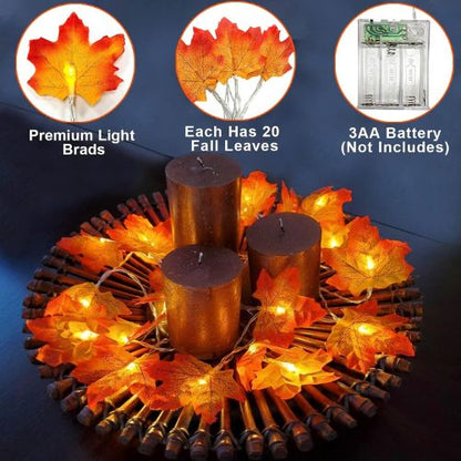 2 Pack Fall Garland with Lights Enlarged Maple Leaves
