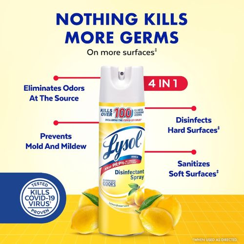 Lysol Disinfectant Spray, Sanitizer, Lemon, 19 oz, 2 Pack