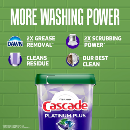 Cascade Platinum Plus Dishwasher Pods, Dish Detergent Soap, Clean Scent, 62 Count