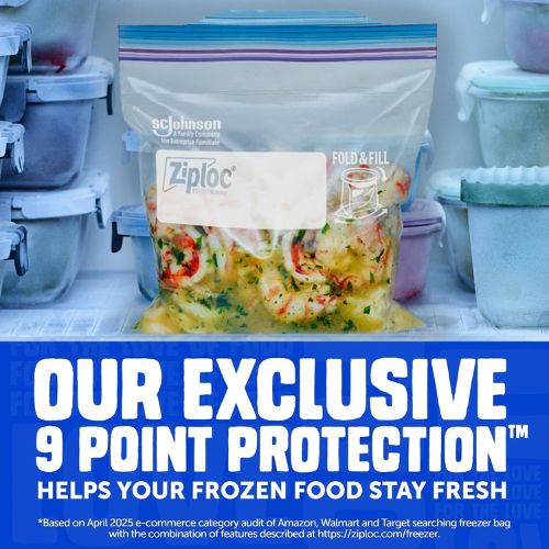 Ziploc Gallon Freezer Bags, Food Storage, Stand-Up Bottom, 80 Count