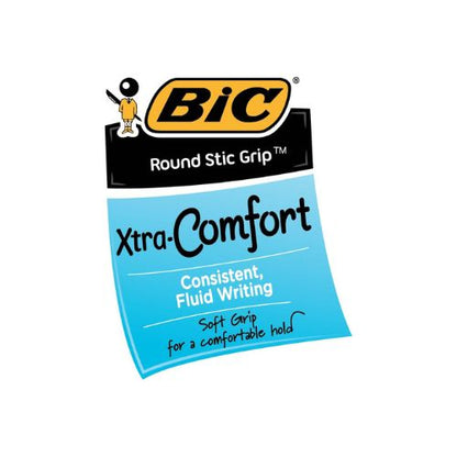 BIC Round Stic Grip Xtra Comfort Ballpoint Pen, Blue Ink, 12-Count