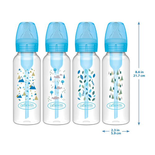 Dr. Brown's Anti-Colic Options+ Narrow Baby Bottle, Blue Nature, 4-Pack