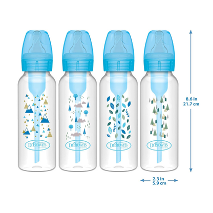 Dr. Brown's Anti-Colic Options+ Narrow Baby Bottle, Blue Nature, 4-Pack