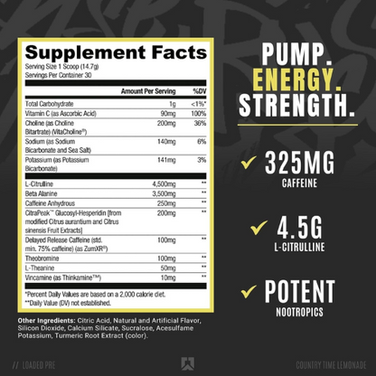 RYSE Loaded Pre Workout Powder – 30 Servings (Country Time Lemonade)