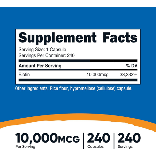 Nutricost Biotin (Vitamin B7) 10,000mcg (10mg), 240 Capsules, Quick Release