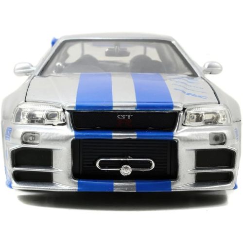 Jada Toys Fast & Furious Brian’s 2002 Nissan Skyline R34 Die-Cast Car – 1:24 Scale, Silver & Blue