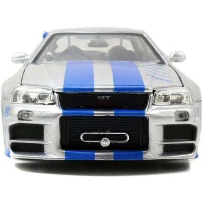Jada Toys Fast & Furious Brian’s 2002 Nissan Skyline R34 Die-Cast Car – 1:24 Scale, Silver & Blue
