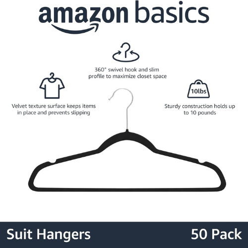 Slim Velvet , Non Slip Suit Clothes Hangers , Pack of 50 , Black