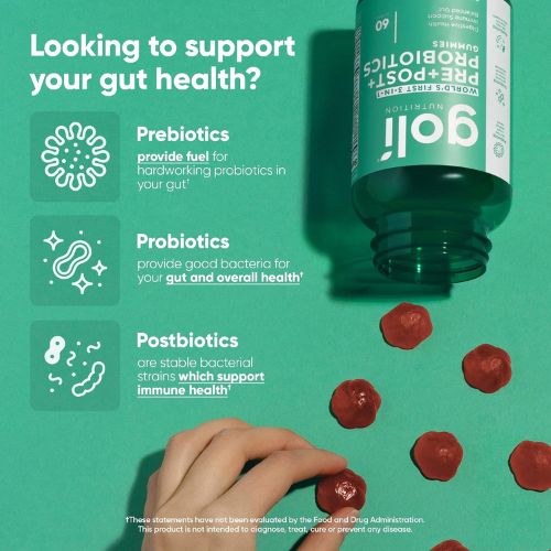Goli Pre Pro Postbiotic Gummies - Worlds First 3-in-1 Formula 60 Gummies