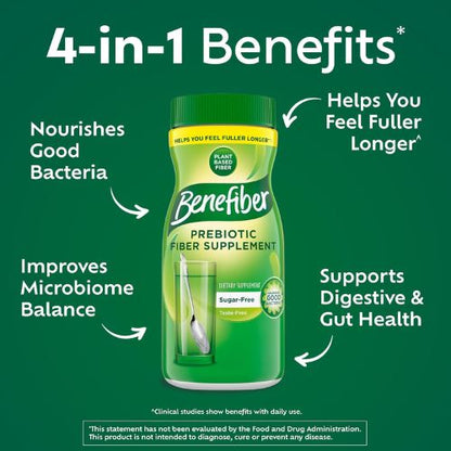 Benefiber Prebiotic Fiber Supplement Powder, Unflavored, 124 Teaspoons