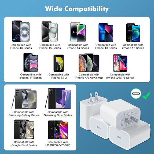 USB-C Wall Charger – 20W Fast Charging (4-Pack)