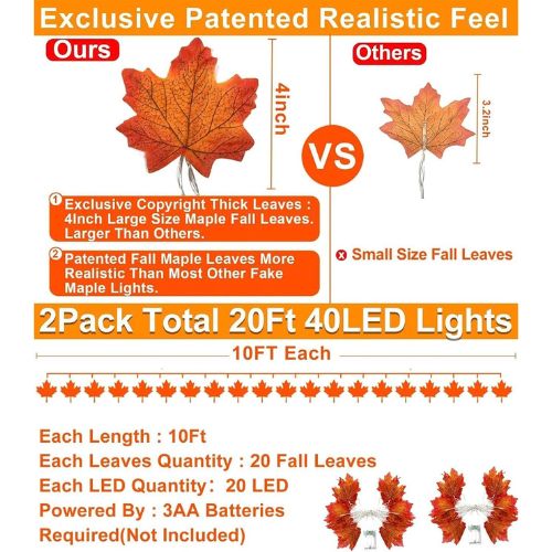 2 Pack Fall Garland with Lights Enlarged Maple Leaves