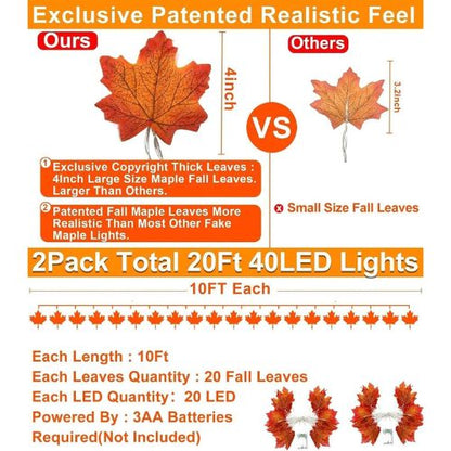 2 Pack Fall Garland with Lights Enlarged Maple Leaves