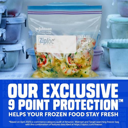 Ziploc Gallon Freezer Bags, Food Storage, Stand-Up Bottom, 66 Count