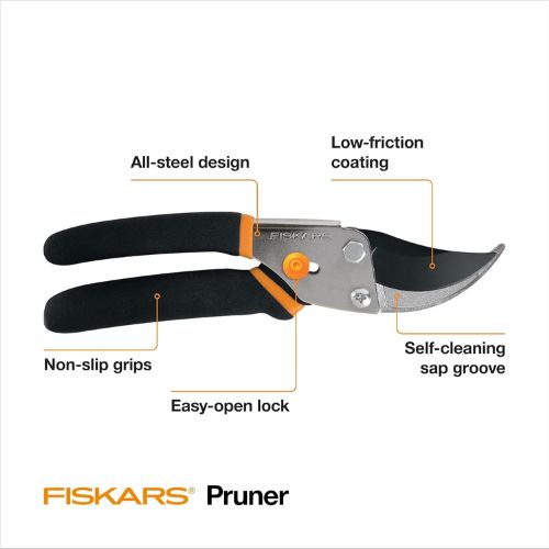 Fiskars Bypass Pruning Shears, 5/8" Cut Capacity Garden Clippers