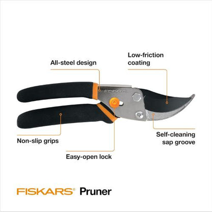 Fiskars Bypass Pruning Shears, 5/8" Cut Capacity Garden Clippers