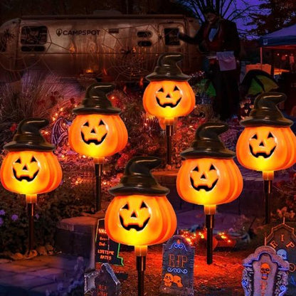6 Pack Solar Jack O Lantern Stake String Lights