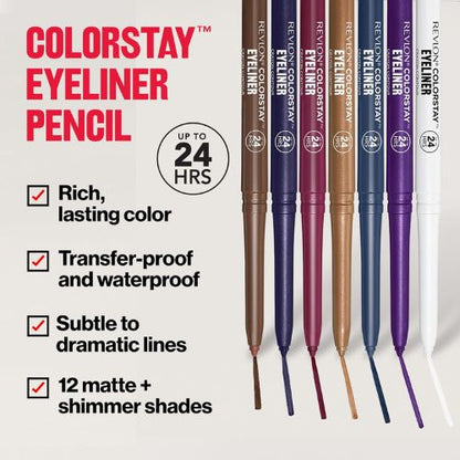 Revlon ColorStay Pencil Waterproof Eyeliner, 202 Black Brown, 0.01 oz