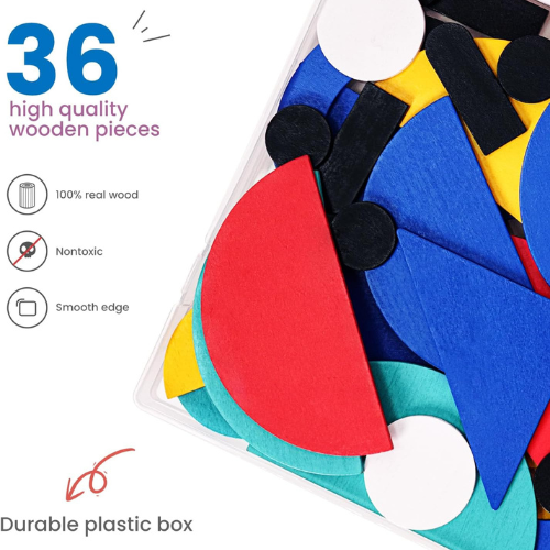 LiKee Wooden Shape Puzzles (36 Blocks & 60 Cards)