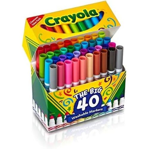 Crayola Ultra Clean Washable Markers (40ct), Teacher School Supplies for Kids