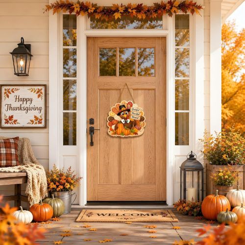 Turkey Pumpkin Wooden Sign for Front Door