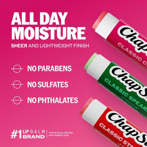 ChapStick Classic Variety Flavored Lip Balm Sticks with 24 Moisture, 3-Pack