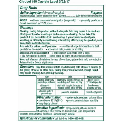 CITRUCEL Fiber Therapy Caplets for Irregularity, Easy to Swallow Methylcellulose, 180 Count