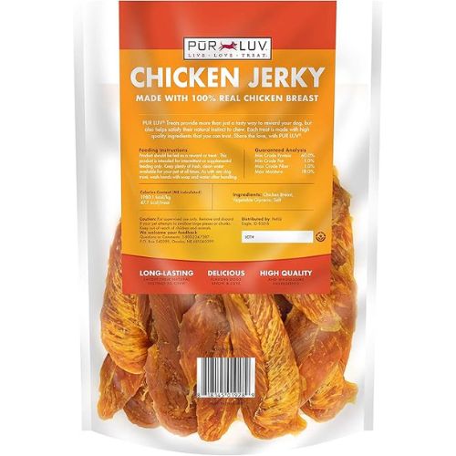 Pur Luv Chicken Jerky Treats – 16oz, 100% Real Chicken, High Protein