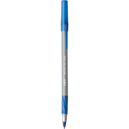 BIC Round Stic Grip Xtra Comfort Ballpoint Pen, Blue Ink, 12-Count