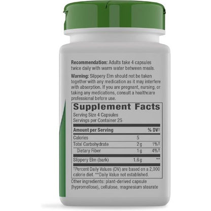 Nature's Way Slippery Elm Bark Capsules, 1,600 mg per Serving, 100 ct